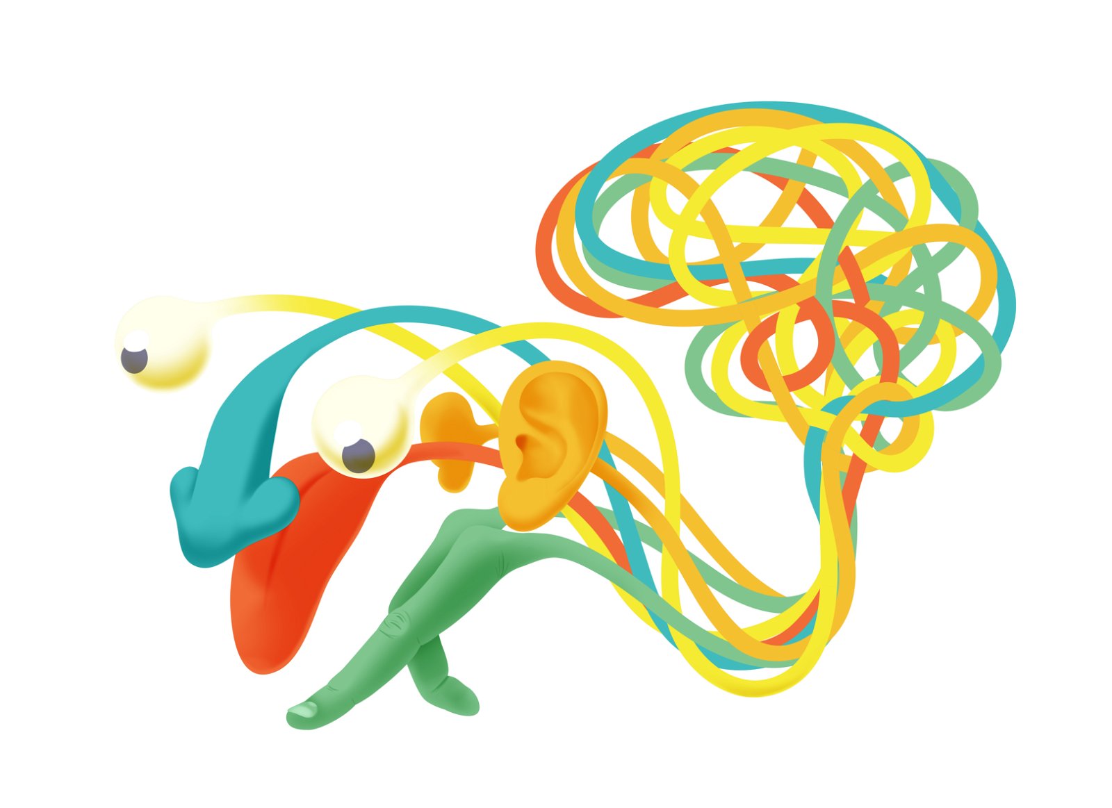illustration of brain with five senses